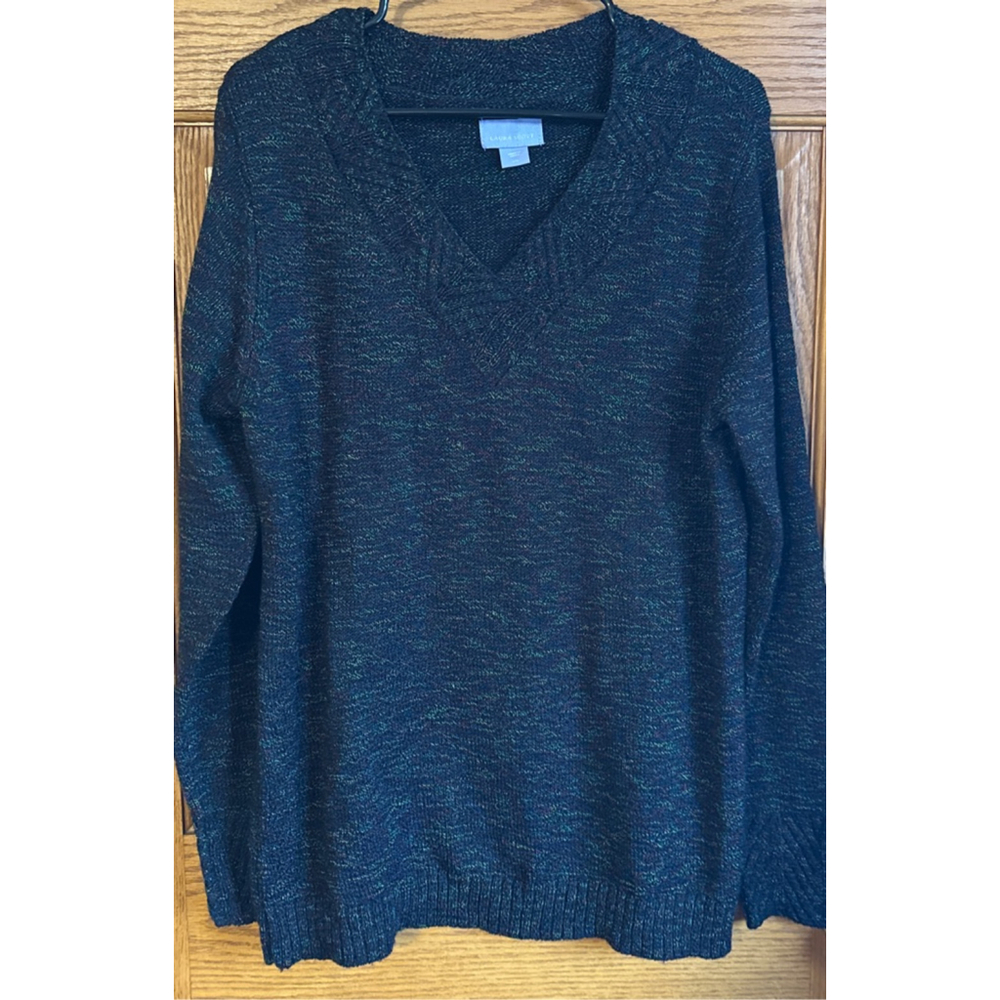 Women's Laura Scott Navy Multicolor V-Neck Sweater L